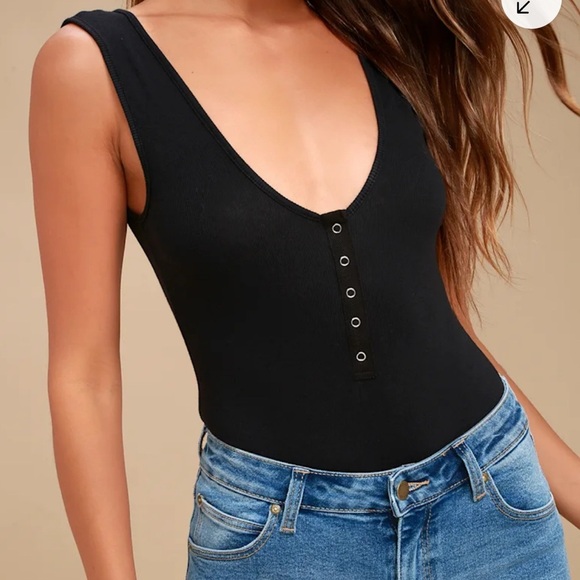 Free People Take Me Out Ribbed Henley Bodysuit in Blue Size Medium - Picture 3 of 14